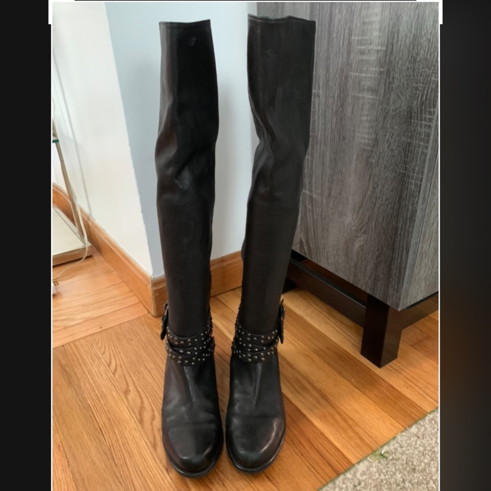 Black Knee High Studded Boots by Stuart Weitzman
